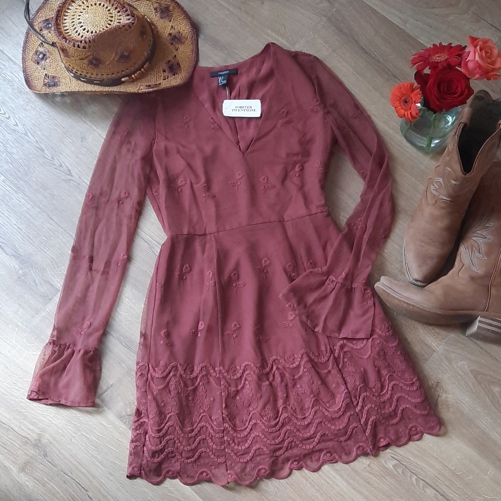 Wine Floral Dress - Courtney's Closet